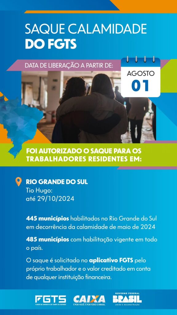 saque fgts calamidade pago a partir de hoje 01 de agosto de 2024